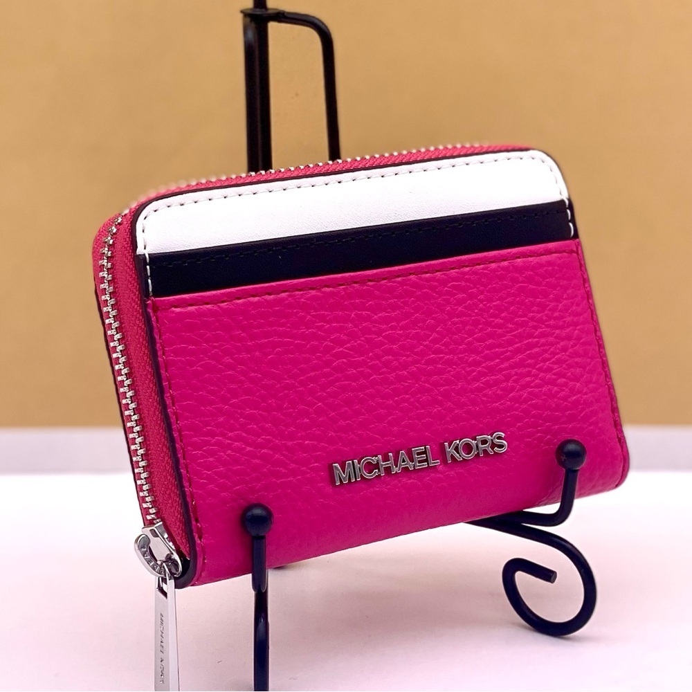 Michael Kors Jet Set Travel Card Case Zip Around Wallet Dragonfruit - Picture 5 of 12